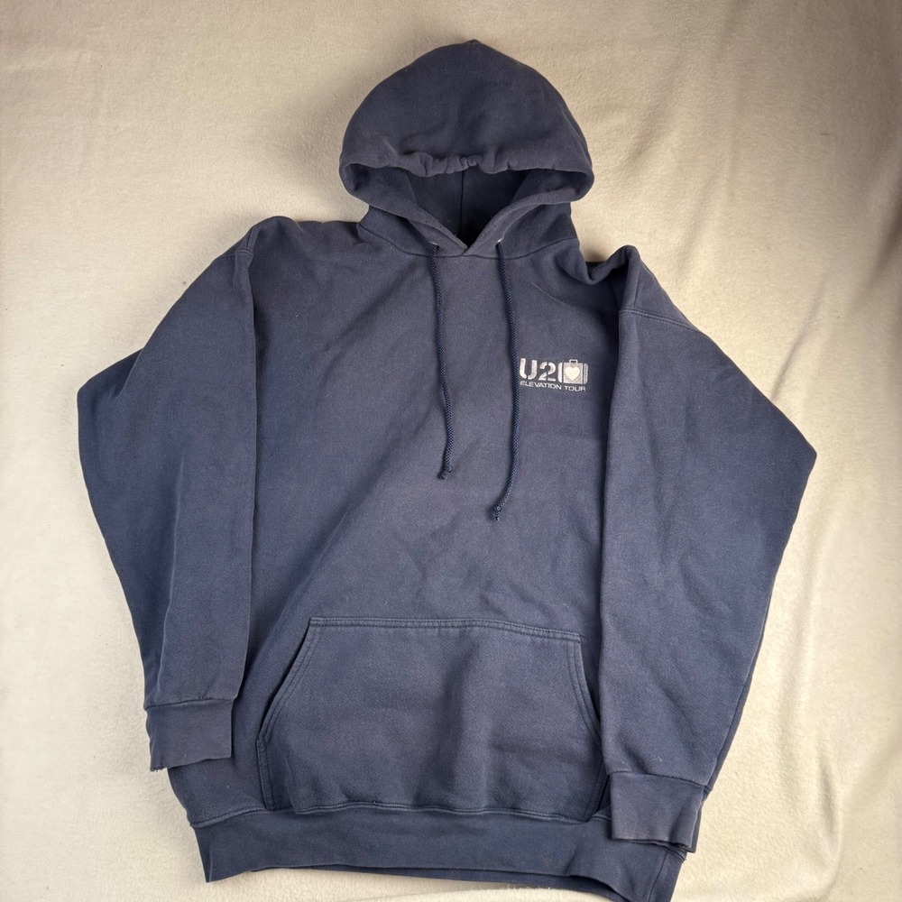 Vintage U2 Elevation Tour 2001 Hoodie Navy Blue Alstyle Large Embroidered Logo